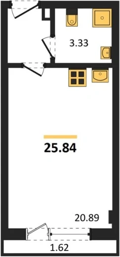 Апартаменты 1-комн. 25.84 кв. м