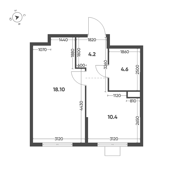 Квартира 1-комн. 37.2 кв. м