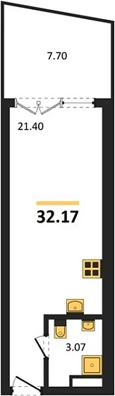 Апартаменты Студия 32.32 кв. м