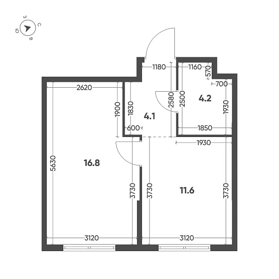 Квартира 1-комн. 36.7 кв. м
