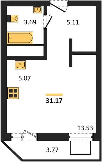 Квартира Студия 31.17 кв. м