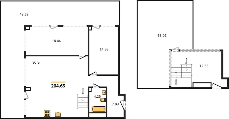 Апартаменты 2-комн. 204.65 кв. м