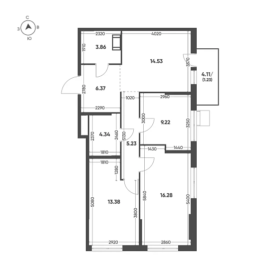Квартира 3-комн. 74.44 кв. м