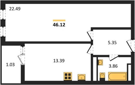Квартира 1-комн. 46.12 кв. м