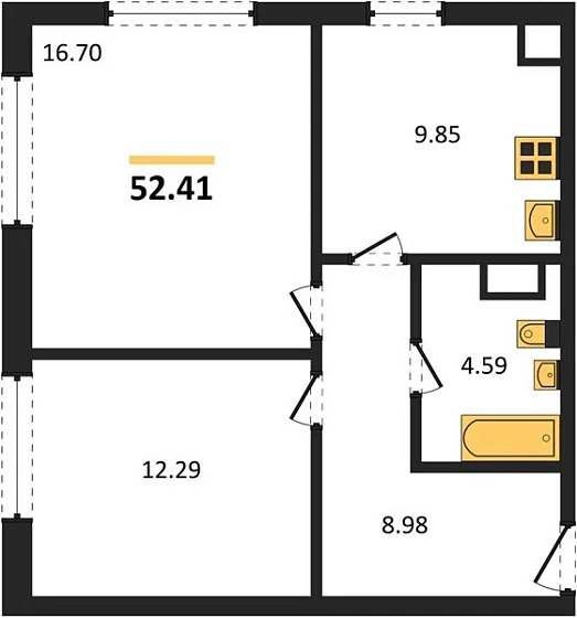Квартира 2-комн. 52.3 кв. м