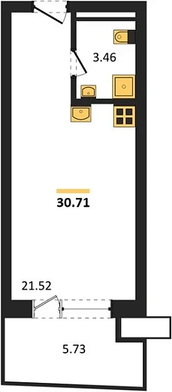 Апартаменты Студия 30.71 кв. м