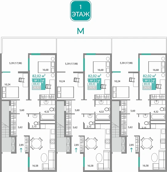 Квартира 2-комн. 69.43 кв.м
