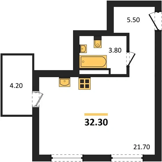 Квартира Студия 32.3 кв. м