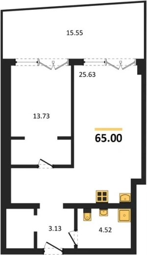 Апартаменты 1-комн. 64.56 кв. м