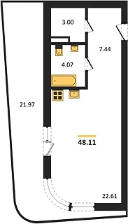 Квартира Студия 48.11 кв. м