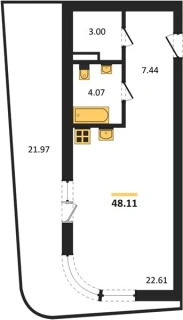 Квартира Студия 48.11 кв. м