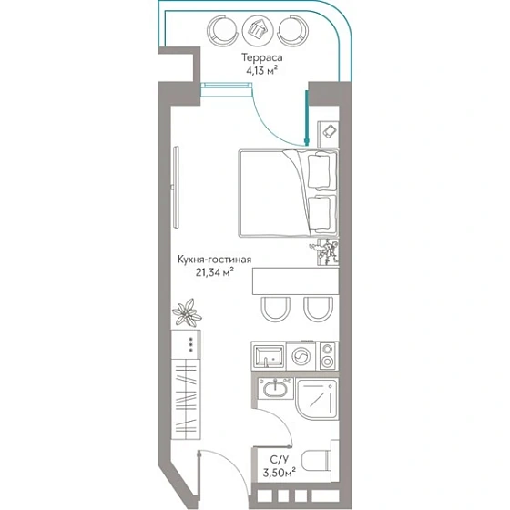 Квартира Студия 28.97 кв. м