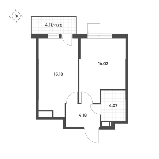 Квартира 1-комн. 38.59 кв. м