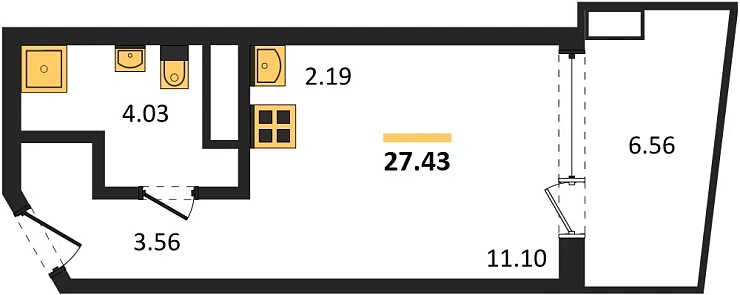 Апартаменты Студия 27.43 кв. м