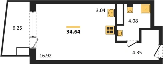 Апартаменты Студия 34.64 кв. м