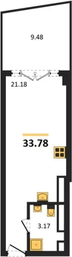 Апартаменты Студия 33.78 кв. м