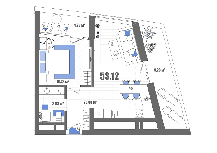 Апартаменты 1-комн. 53.12 кв. м