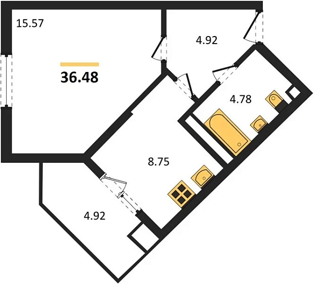 Квартира 1-комн. 36.48 кв. м
