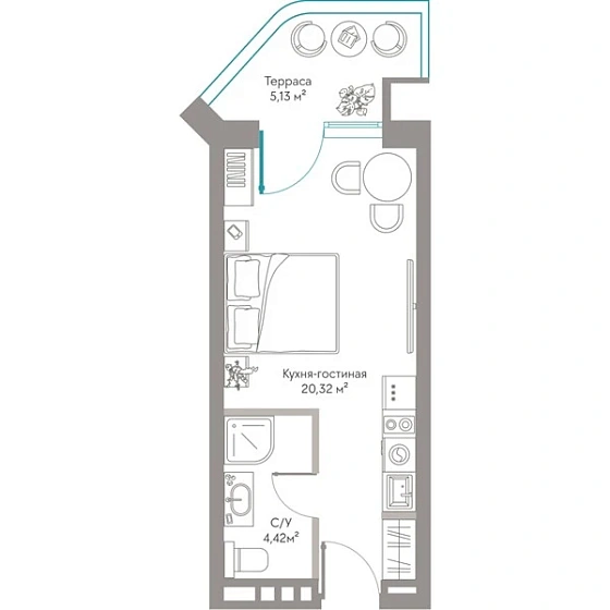 Апартаменты Студия 29.87 кв. м
