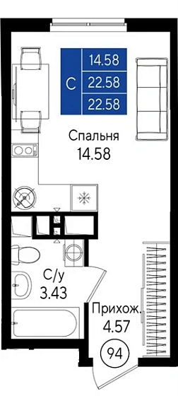 Квартира Студия 22.58 кв. м