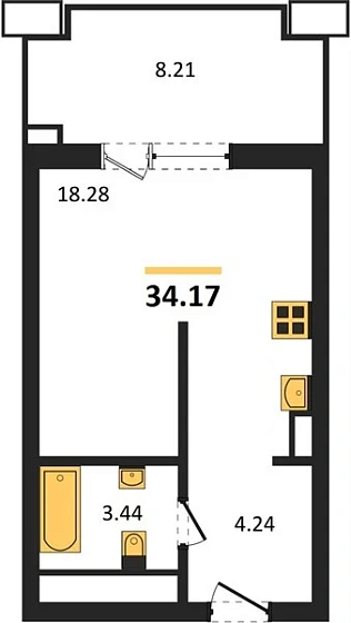 Апартаменты Студия 34.17 кв. м