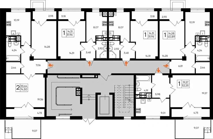 Квартира 1-комн. 52.25 кв. м