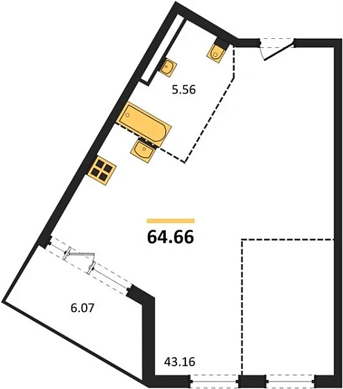 Квартира Студия 64.66 кв. м