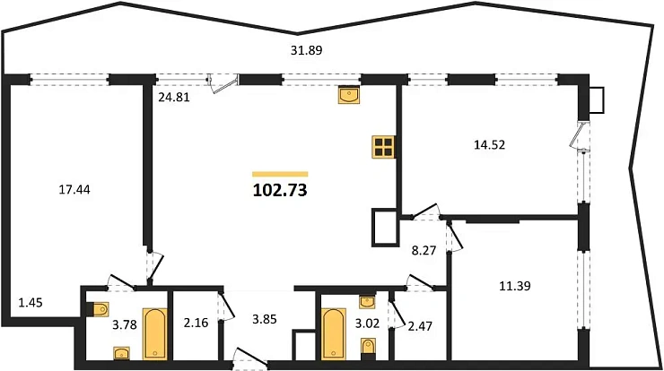 Квартира 3-комн. 102.73 кв. м
