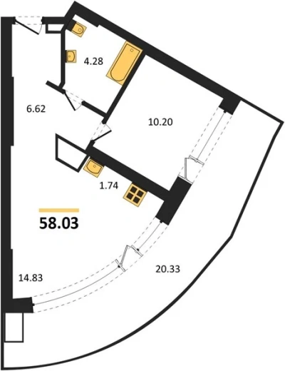 Апартаменты 1-комн. 58.03 кв. м