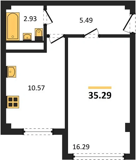 Квартира 1-комн. 35.29 кв. м