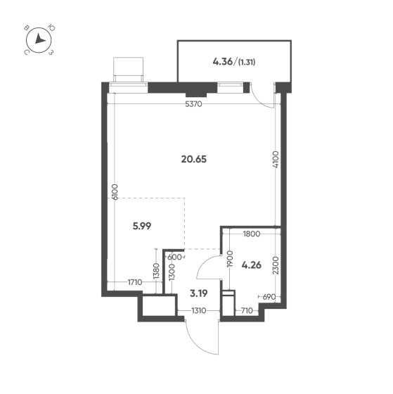 Квартира 1-комн. 35.4 кв. м
