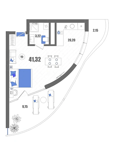 Апартаменты Студия 41.32 кв. м