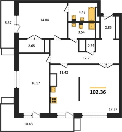 Квартира 2-комн. 102.36 кв. м
