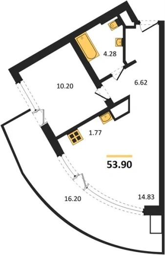 Апартаменты 1-комн. 53.9 кв. м