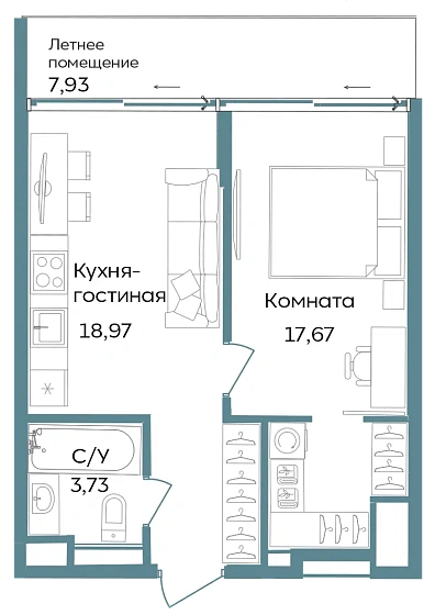 Объект недвижимости 48.3 кв. м