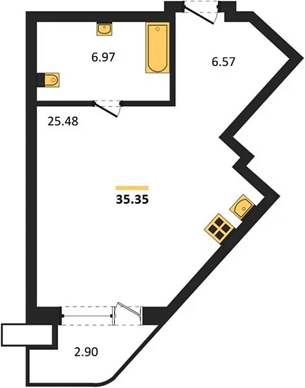 Апартаменты 1-комн. 35.35 кв. м