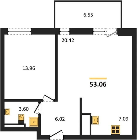 Квартира 2-комн. 53.06 кв. м