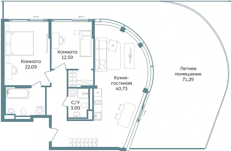 Апартаменты 3-комн. 150.6 кв. м