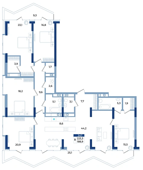 Апартаменты 5-комн. 223.3 кв.м