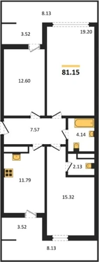 Квартира 3-комн. 81.15 кв. м