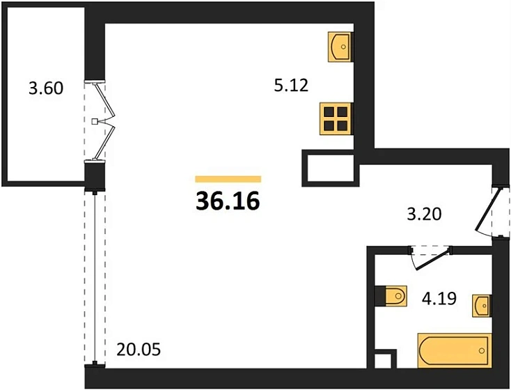 Квартира Студия 36.16 кв. м
