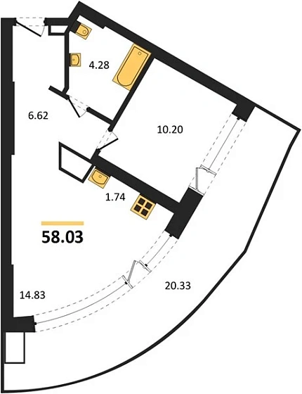 Апартаменты 1-комн. 58.03 кв. м