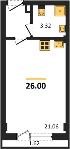 Апартаменты 1-комн. 26 кв. м