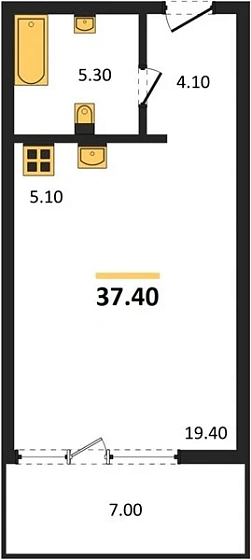 Квартира Студия 37.4 кв. м