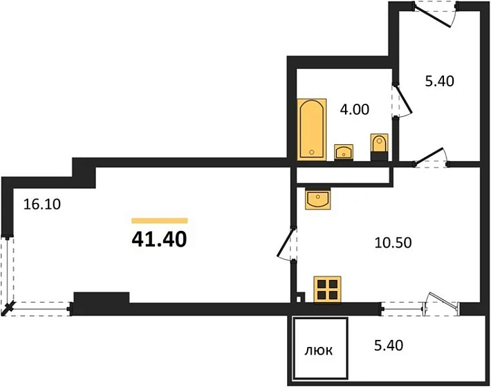 Квартира Студия 41.4 кв. м