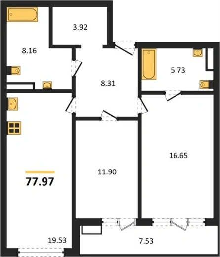 Квартира 2-комн. 77.97 кв. м