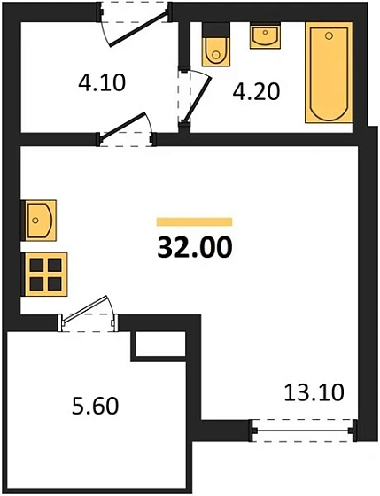 Квартира Студия 32 кв. м