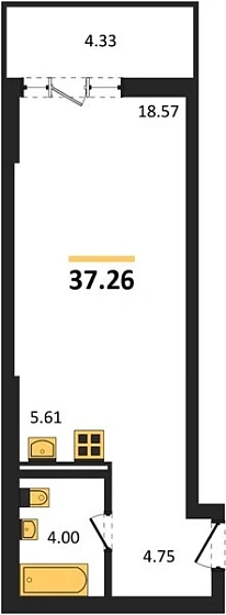 Квартира 1-комн. 37.26 кв. м