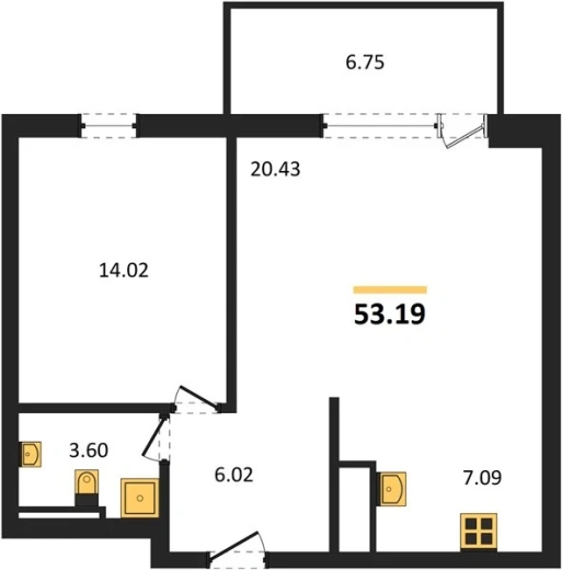 Квартира 2-комн. 53.19 кв. м