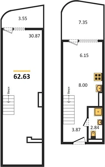 Квартира 1-комн. 62.63 кв. м